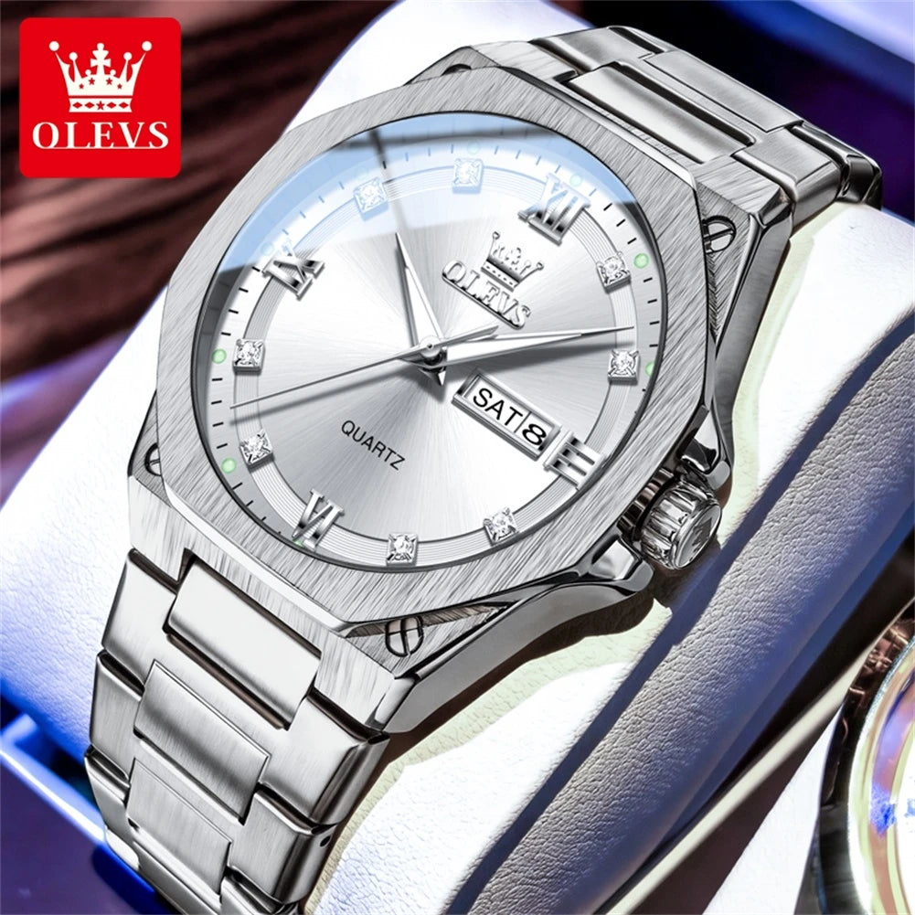 Reloj OLEVS 3736 de marca reconocida para hombre, resistente al agua, luminoso, con fecha automática y mecanismo de cuarzo