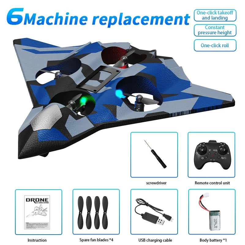 CZ36 2.4G 10CH RC EPP Avión de combate de espuma - 360 grados acrobacias, despegue con una sola tecla, luces LED - El mejor regalo de juguete para niños