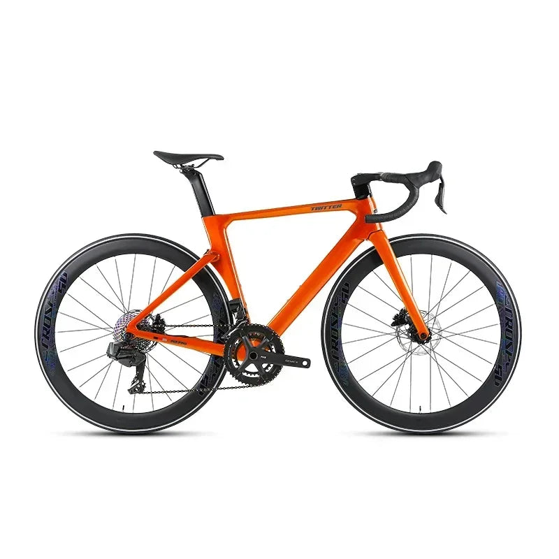 Bicicleta de carretera de fibra de carbono para competición TWITTER R12pro con frenos de disco hidráulicos, cambio electrónico inalámbrico EDS TX-2*12S