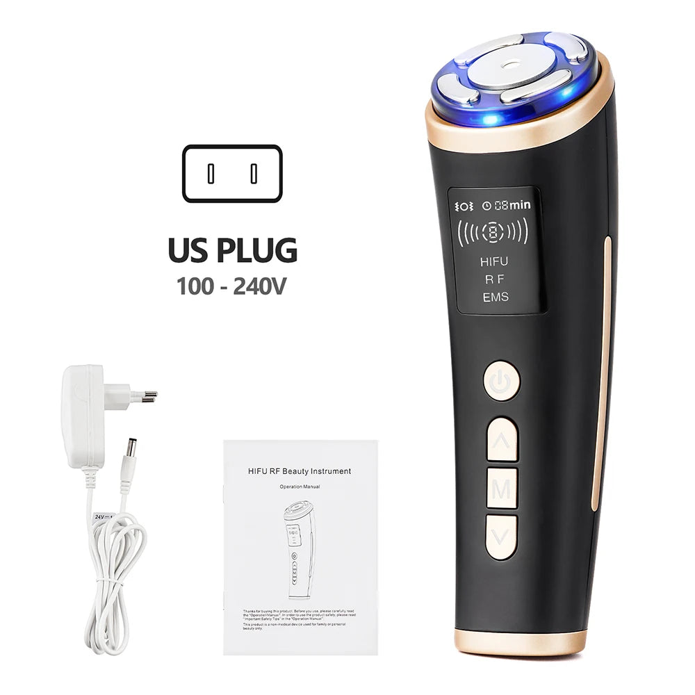 Máquina HIFU Mini para Uso Doméstico, Dispositivo de Rejuvenecimiento Facial con Radiofrecuencia, LED y Ultrasonido, Masajeador Antiarrugas para Rostro, Mentón, Cuello y Ojos
