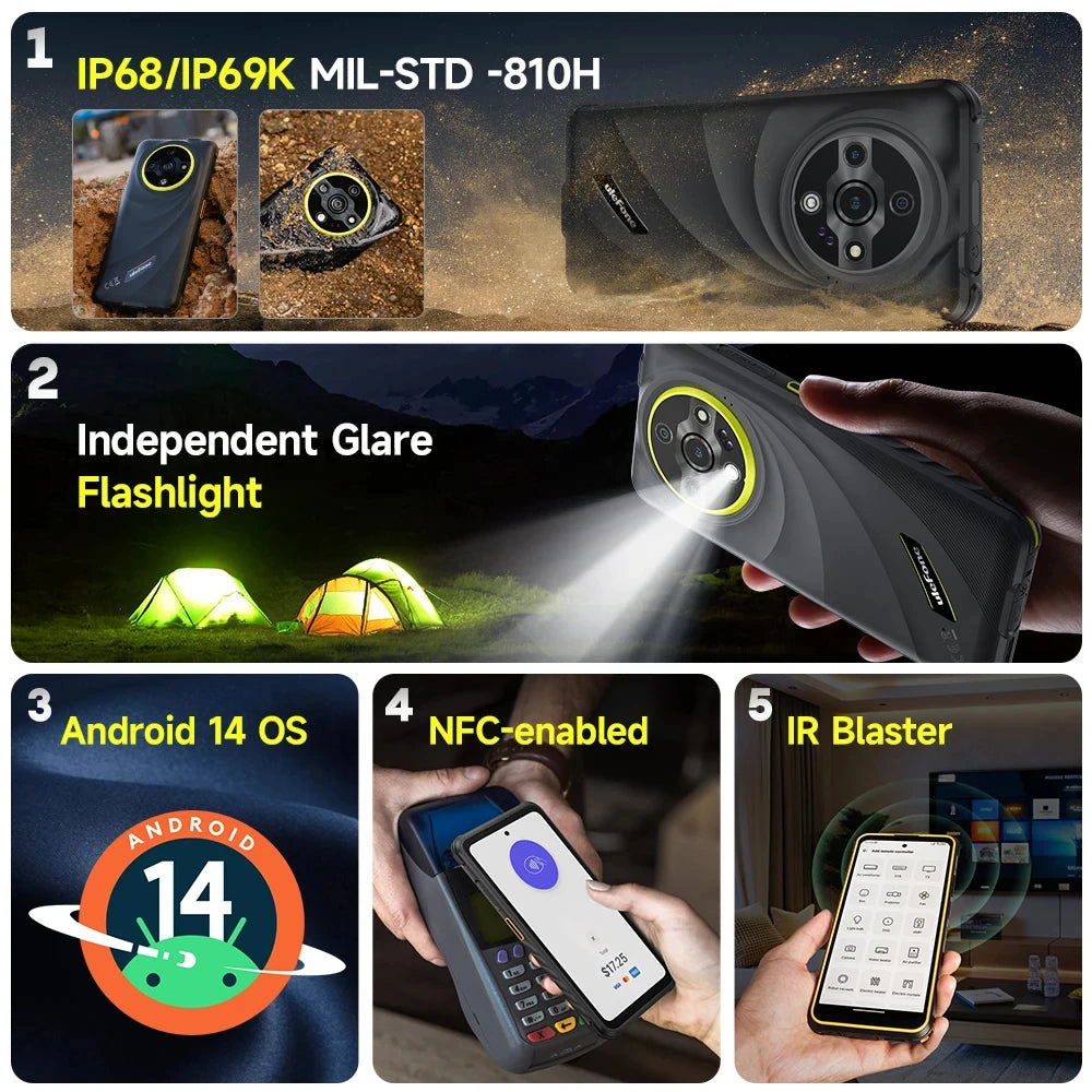 Teléfono robusto Ulefone Armor X31, 6.56'', 12 GB RAM + 128 GB ROM, cámara nocturna de 48 MP, Android 14, NFC, emisor de infrarrojos, smartphone 4G, versión global