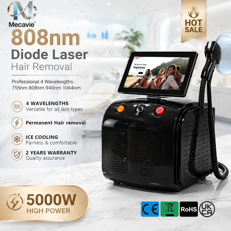 Máquina Portátil de Depilación Láser de Diodo Soprano Ice Titanium, 4 Longitudes de Onda 755/808/940/1064, 5000W, Enfriamiento con Hielo, Indolora, Permanente