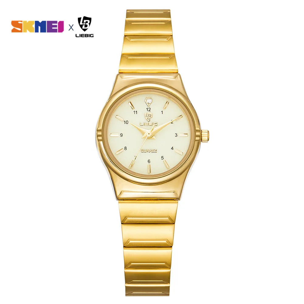 Reloj de cuarzo para mujer LIEBIG, reloj de pulsera de lujo con correa de acero inoxidable dorada, resistente al agua, reloj para dama, color dorado