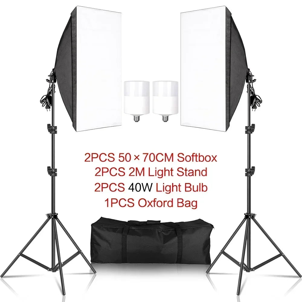 SH 1pc-3Pcs Kit de Iluminación Softbox para Fotografía 50x70CM, Sistema de Luz Profesional con Bombillas Fotográficas E27 para Estudio Fotográfico