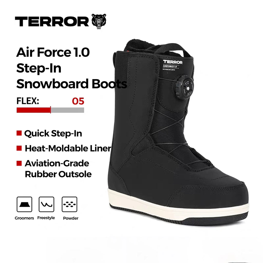 Botas de Snowboard TERROR Air Force 1.0 de Entrada Rápida, Todo Terreno, Estilo Libre, Cálidas, Impermeables y con Soporte