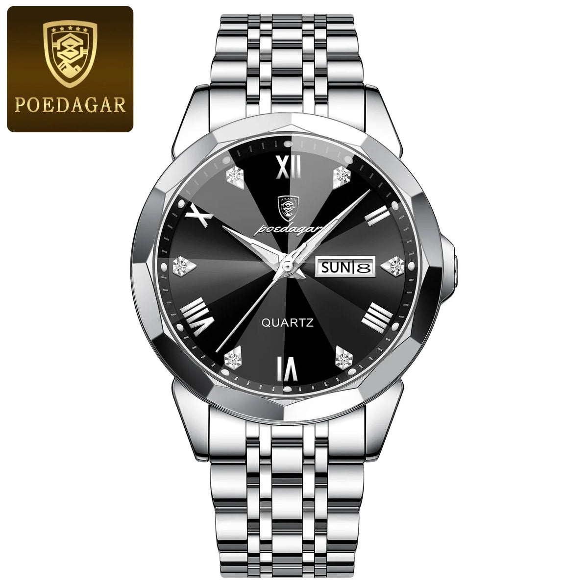 Reloj de lujo original POEDAGAR para hombre, resistente al agua, con fecha y día, luminoso, de cuarzo, de acero inoxidable, estilo ejecutivo y a la moda