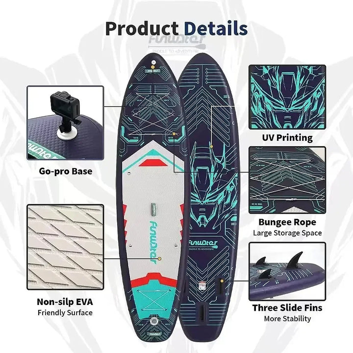 FunWater SUPFW50B Tabla de Paddle Surf Inflable 350x90x15cm para Adultos, Capacidad de 200kg, con Bolsa Impermeable de 10L, Inflador, Mochila, Remo y Correa de Seguridad