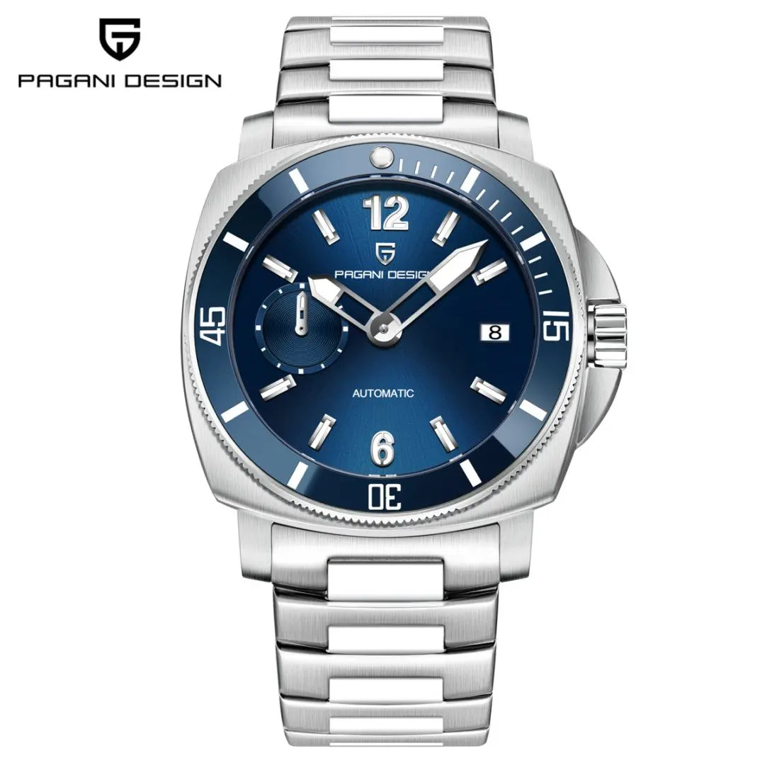 Reloj mecánico PAGANI DESIGN PD-1820 para hombre con fecha, totalmente de acero inoxidable, cristal de zafiro, luminoso, resistente al agua 10Bar, reloj automático