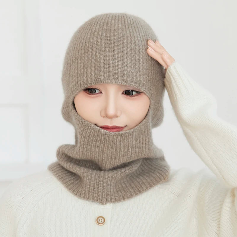 Gorro 100% Cachemira para Mujer, Pasamontañas Tejido, Calentador de Cuello, Máscara Facial, Gorro de una Pieza para Hombre, Envoltura para la Cabeza a Prueba de Frío para Ciclismo
