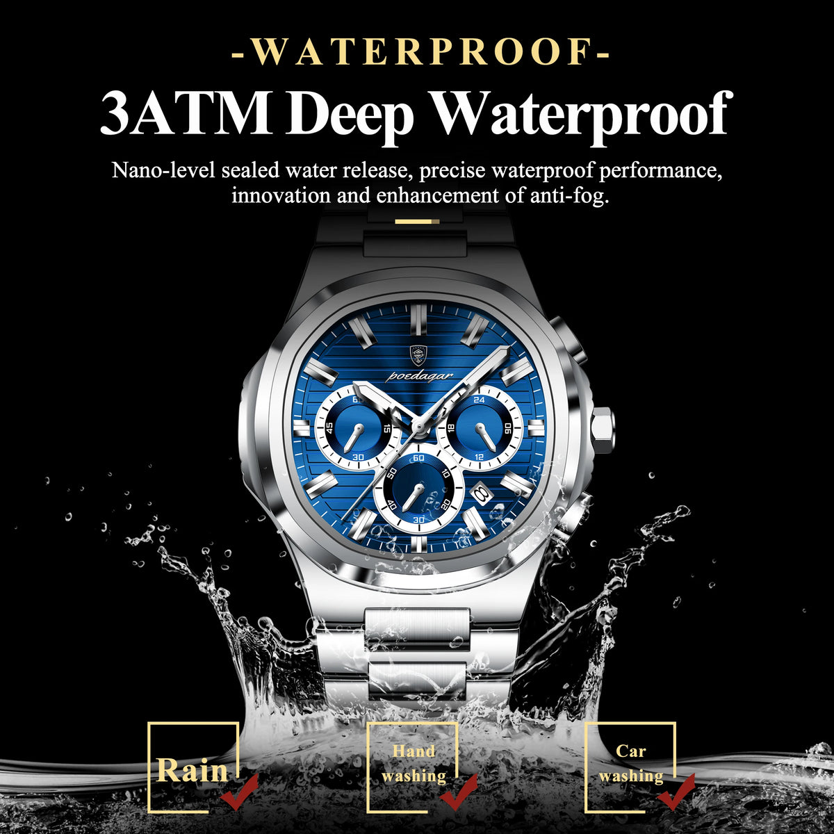 POEDAGAR Reloj de Pulsera de Negocios para Hombre, Fecha, Cronógrafo, Impermeable, Luminoso, Reloj de Lujo para Hombre, Relojes de Cuarzo de Acero Inoxidable para Hombre