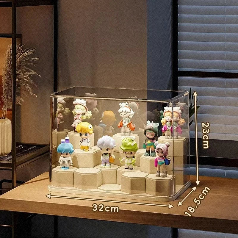 Estante de exhibición para figuras de cajas sorpresa, vitrina de acrílico transparente a prueba de polvo, para muñecos y adornos de bloques de construcción