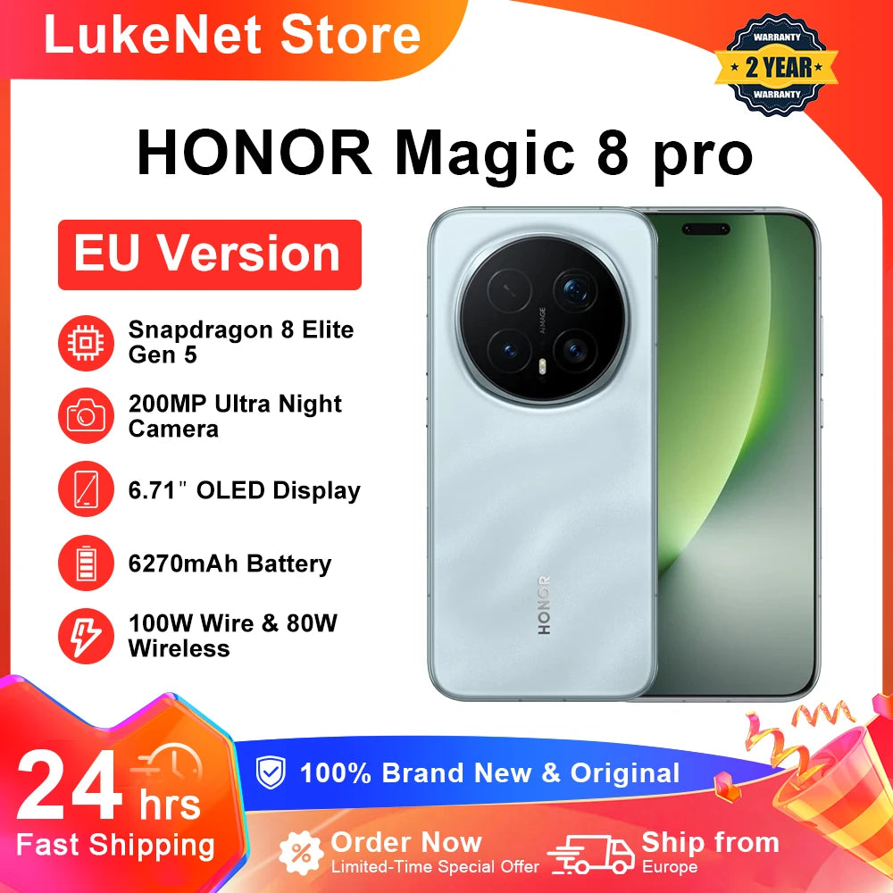 Smartphone HONOR Magic 8 Pro 5G Versión UE Snapdragon 8 Elite Gen 5 200MP AIMAGE 6270mAh 100W 6,71'' OLED NFC ESIM Honor
