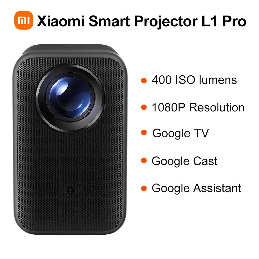 Proyector inteligente Xiaomi L1 Pro, Google TV 400 lúmenes ISO, resolución física 1080p, enfoque automático y corrección automática de la clave, Audio Dolby