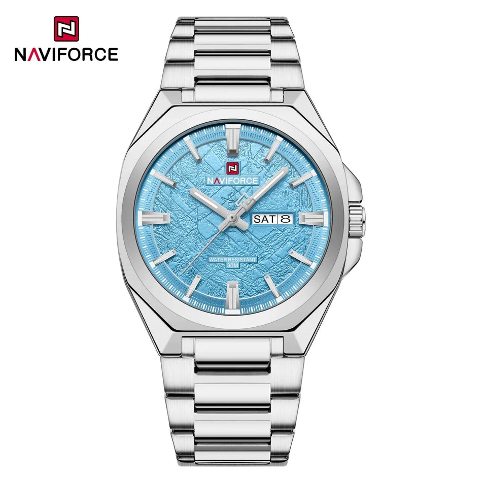 New Style NAVIFORCE Men's 3ATM Waterproof Luminous Pointer Display Stainless Steel Band Wrist Watch Luxury Boy‘s Watches