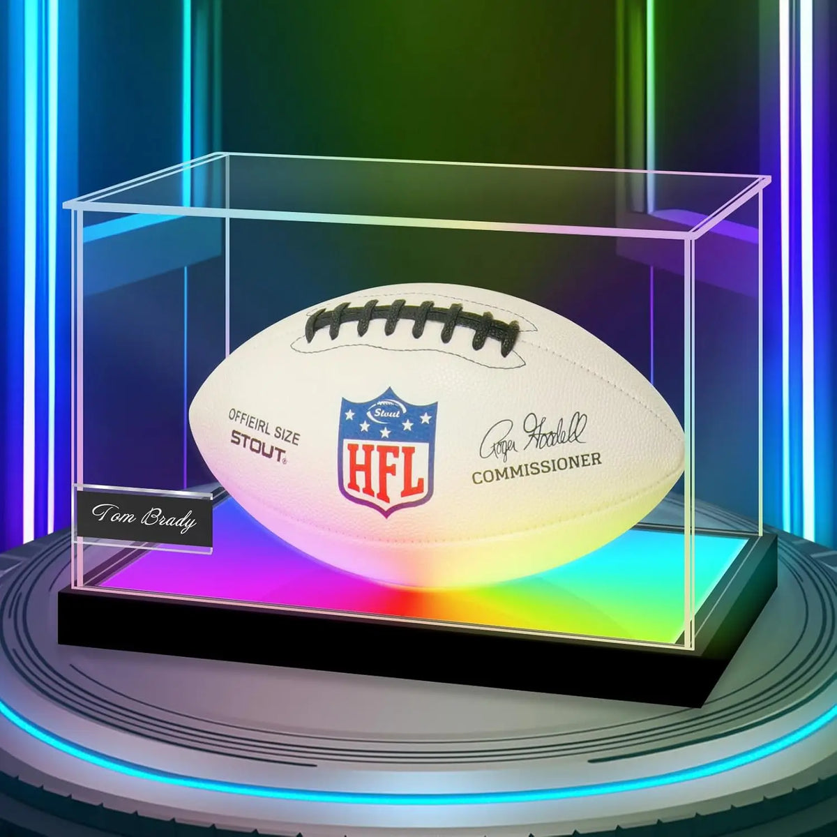 Vitrina de acrílico a prueba de polvo para balón de fútbol con luz LED que cambia de color, caja transparente de tamaño completo para artículos de colección y balones autografiados