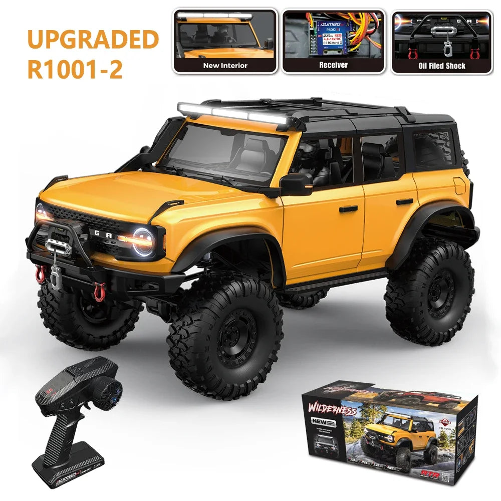 HB 1/10 R1001, coche de control remoto a escala 1/10, 2,4 GHz, modelo de coche todoterreno con tracción en las cuatro ruedas, versión eléctrica, equipado con luces LED de colores. Incluye 2 baterías recargables.
