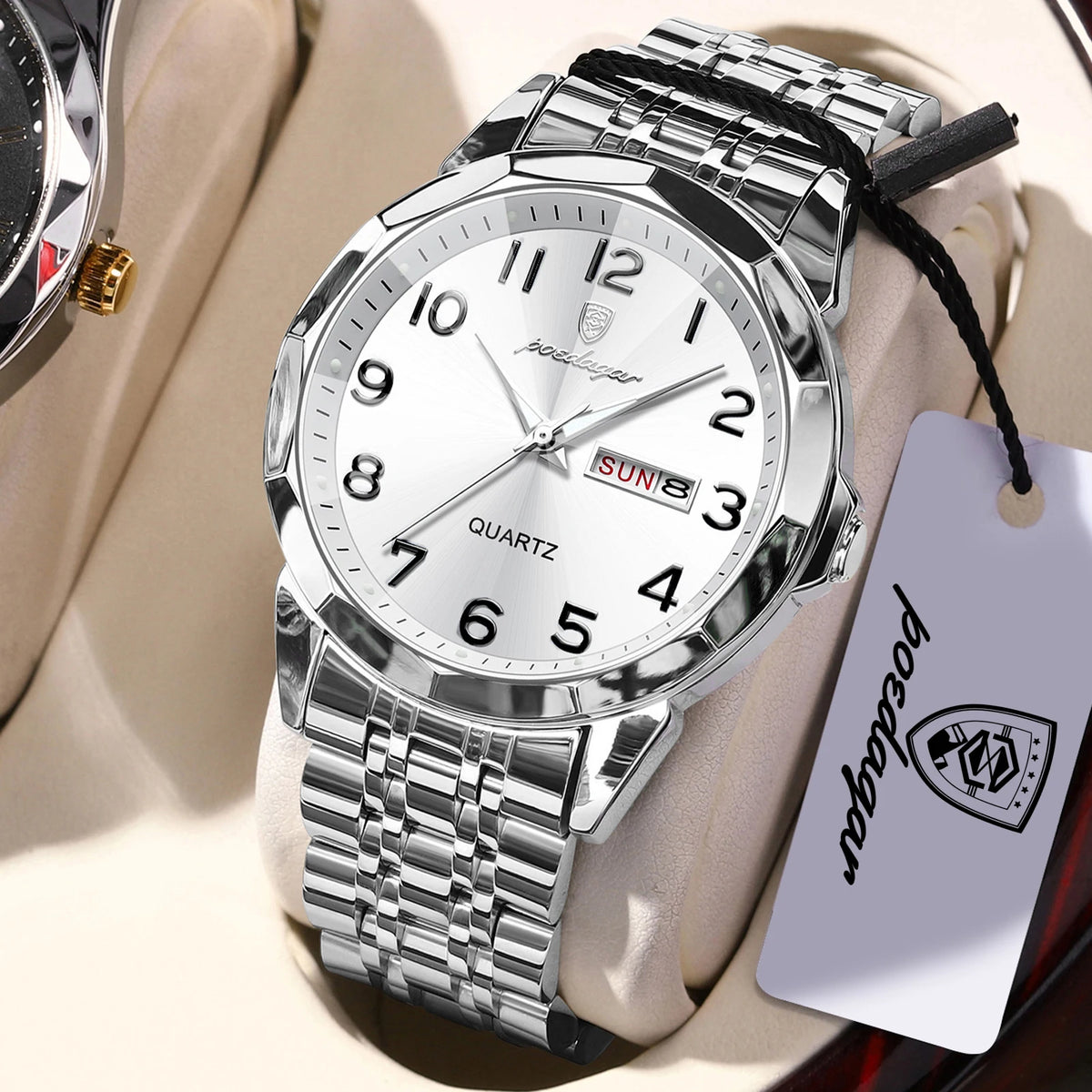 POEDAGAR Top Luxury Men Wristwatch Waterproof Luminous Date Week Man Clock Business Stainless Steel Quartz Fashion Men's Watches