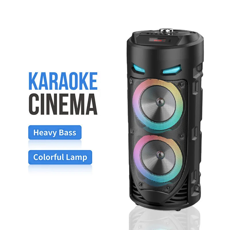 Columna inalámbrica de 30W, altavoz estéreo portátil con Bluetooth de gran potencia, subwoofer, altavoces de fiesta de graves con micrófono, Karaoke familiar, USB