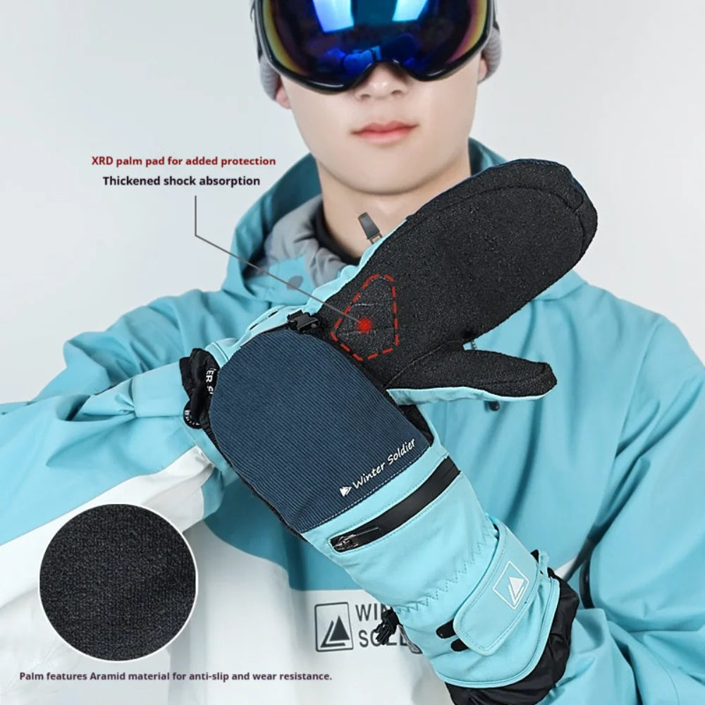 Guantes de esquí para invierno, fabricados con material resistente al desgaste, para snowboard, para hombres y mujeres, guantes térmicos para la nieve con protectores de muñeca incorporados.