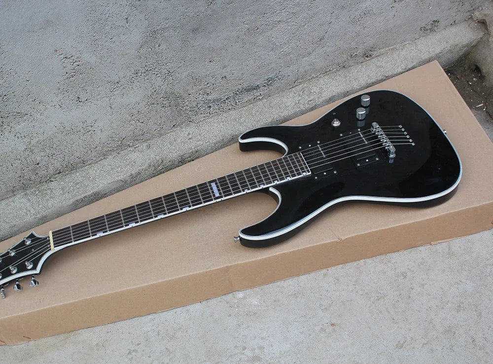 Guitarra Eléctrica de Alta Calidad, Instrumento de Cuerdas de 6 Cuerdas, Guitarra Negra Brillante