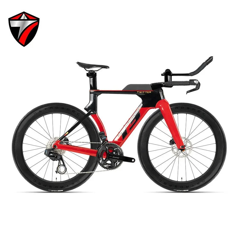 Bicicleta de carretera TWITTER T3 TT Racing de fibra de carbono, con cambio electrónico inalámbrico WheelTop TX-TT7110-2*12S y frenos de disco hidráulicos