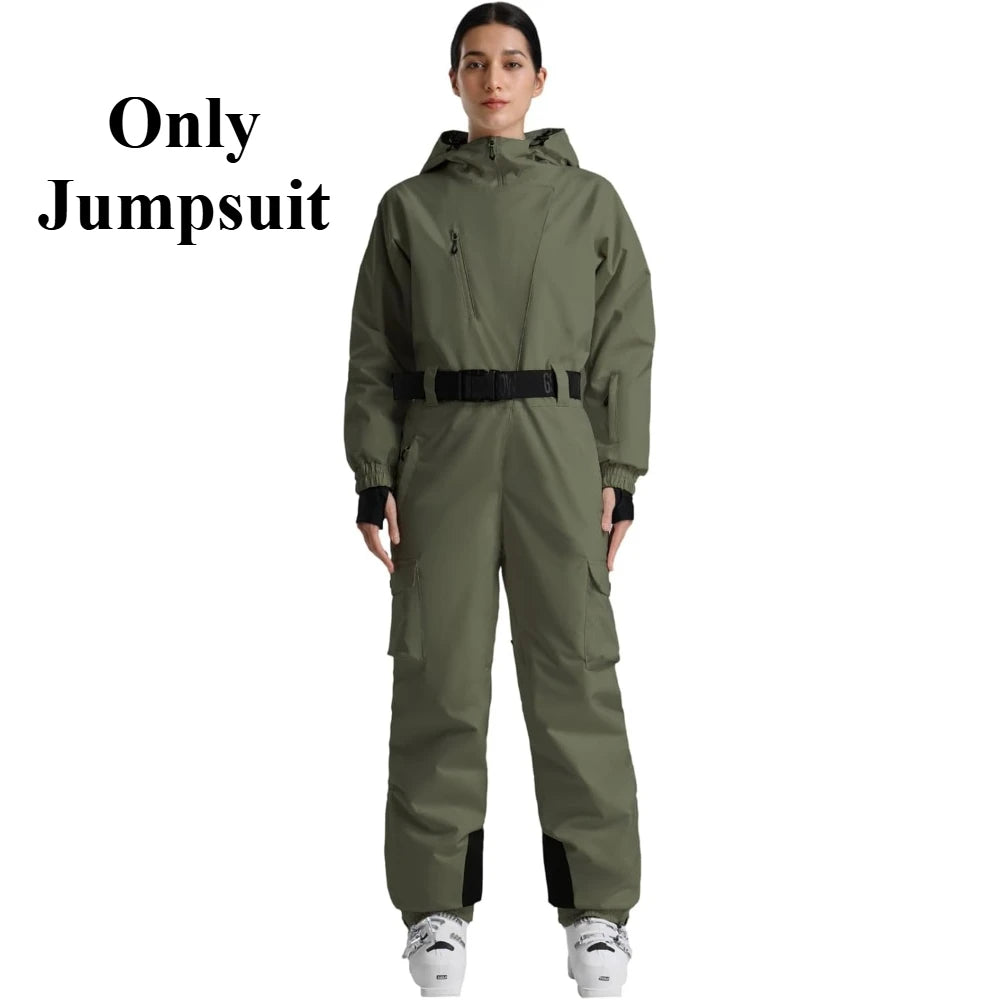 GSOU SNOW-trajes de esquí de una pieza para mujer, diseño asimétrico, monos aislados de invierno, trajes de Snowboard impermeables con cinturón