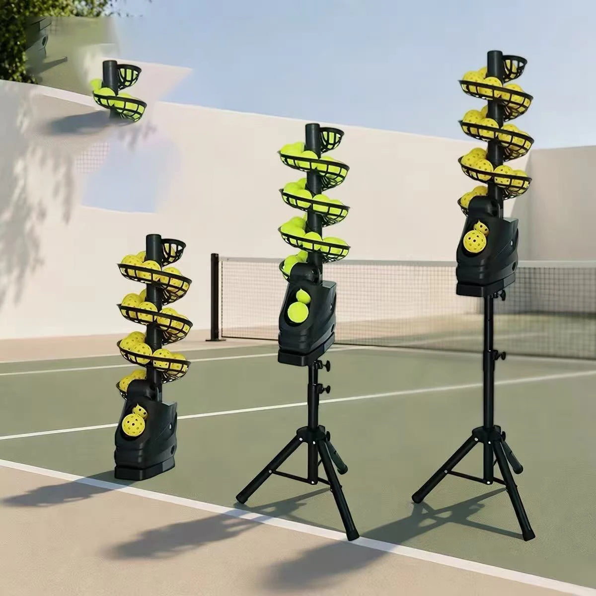 Esta máquina lanzadora de pelotas de tenis tiene capacidad para 28 pelotas. Máquina lanzapelotas de tenis equipada con batería de litio 18650 para 10 horas de funcionamiento