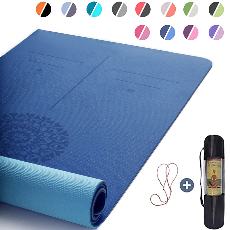 Esterilla de Yoga de TPE con línea de posición, almohadilla de ejercicio deportiva de doble capa antideslizante de 6mm para principiantes, gimnasio en casa, Fitness, gimnasia y Pilates