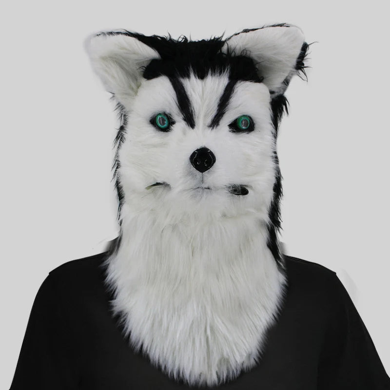 Máscara de zorro de felpa con boca móvil para Halloween, máscaras de cabeza completa de perro y Lobo, máscara de Animal realista, accesorios de disfraces de fiesta de Halloween