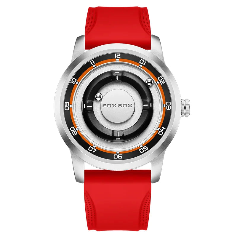Reloj FOXBOX de moda personalizado con puntero magnético flotante, rodamiento de bolas libre, creativo, sencillo, resistente al agua, reloj de cuarzo para hombre