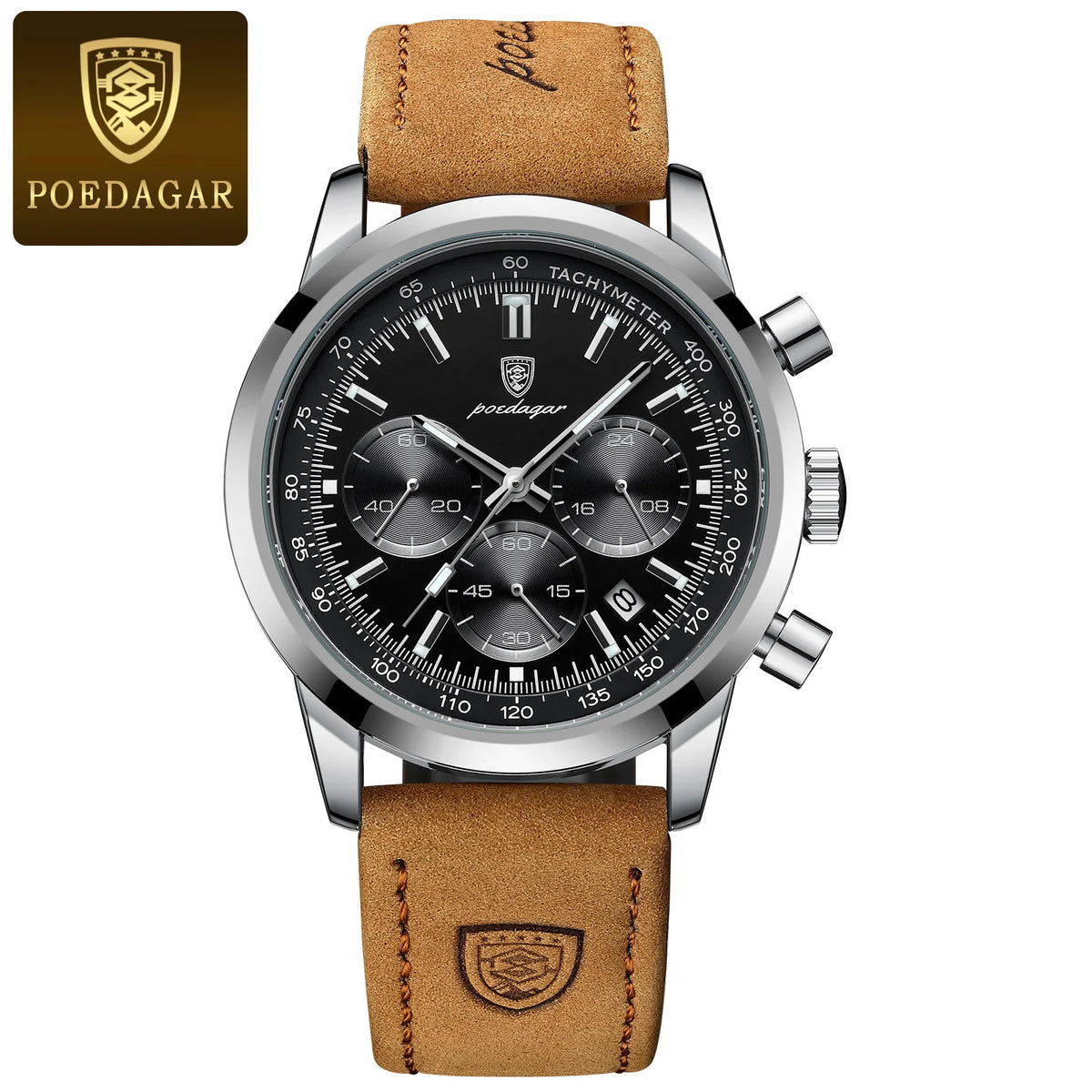 Reloj de cuarzo para hombre POEDAGAR, resistente al agua, luminoso, de cuero, estilo militar, cronógrafo, de lujo