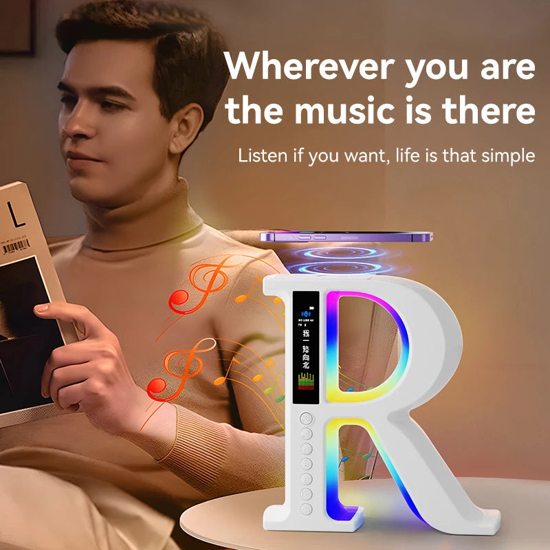 Altavoz Bluetooth Lenovo Cargador inalámbrico Multifuncional Color Atmósfera RGB Reloj de escritorio Luz nocturna Reloj digital LED Conexión de tarjeta
