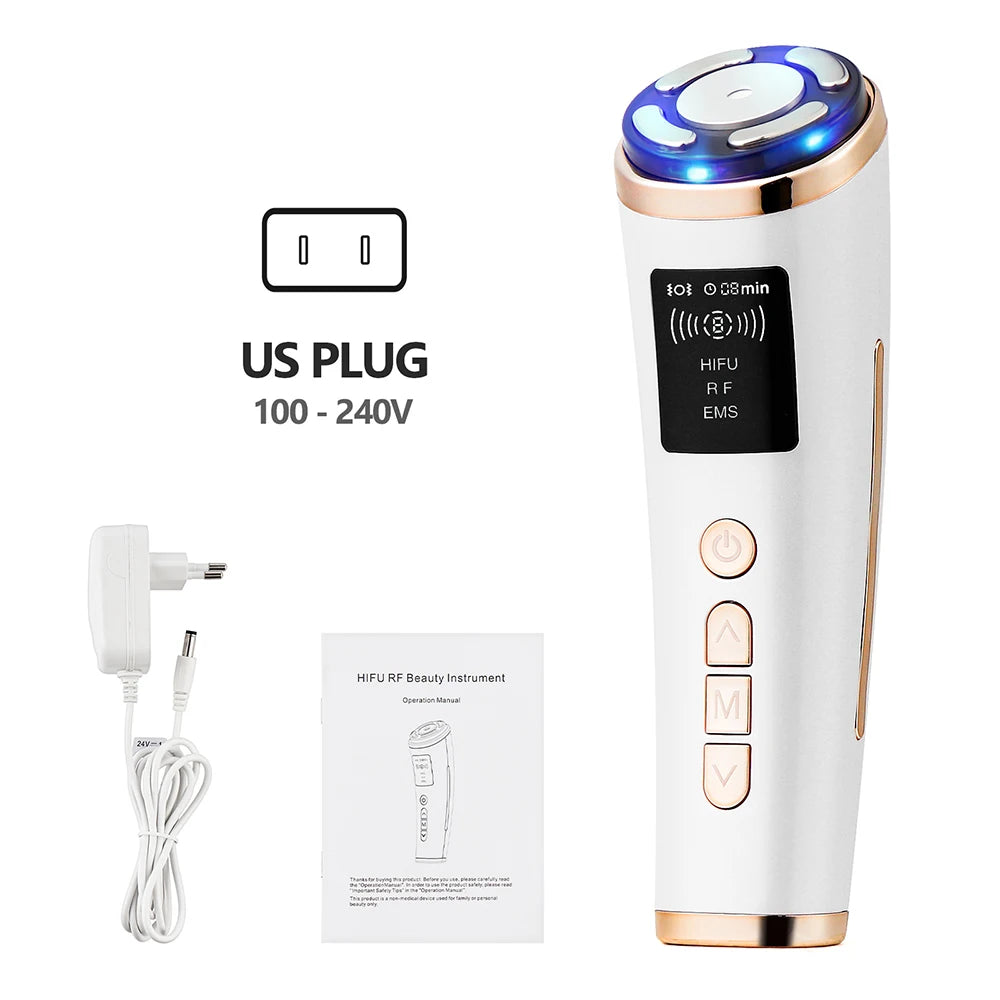 Máquina HIFU Mini para Uso Doméstico, Dispositivo de Rejuvenecimiento Facial con Radiofrecuencia, LED y Ultrasonido, Masajeador Antiarrugas para Rostro, Mentón, Cuello y Ojos