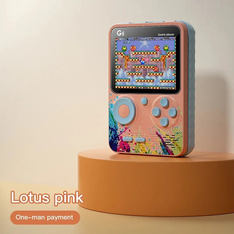 Consola de juegos portátil retro G5 con 500 juegos clásicos, pantalla de 3.0 pulgadas, mando portátil, color macarrón, batería recargable de 1020 mAh