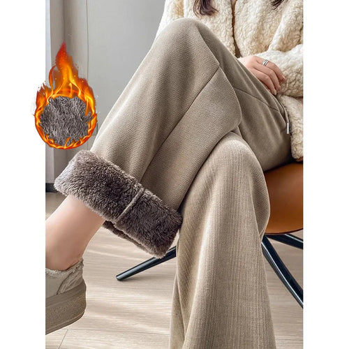 Pantalones térmicos de felpa para niñas, de cintura alta, ideales para el invierno, pantalones de terciopelo cálidos para la nieve, pantalones de mujer, de diseño moderno, cómodos y de corte recto.