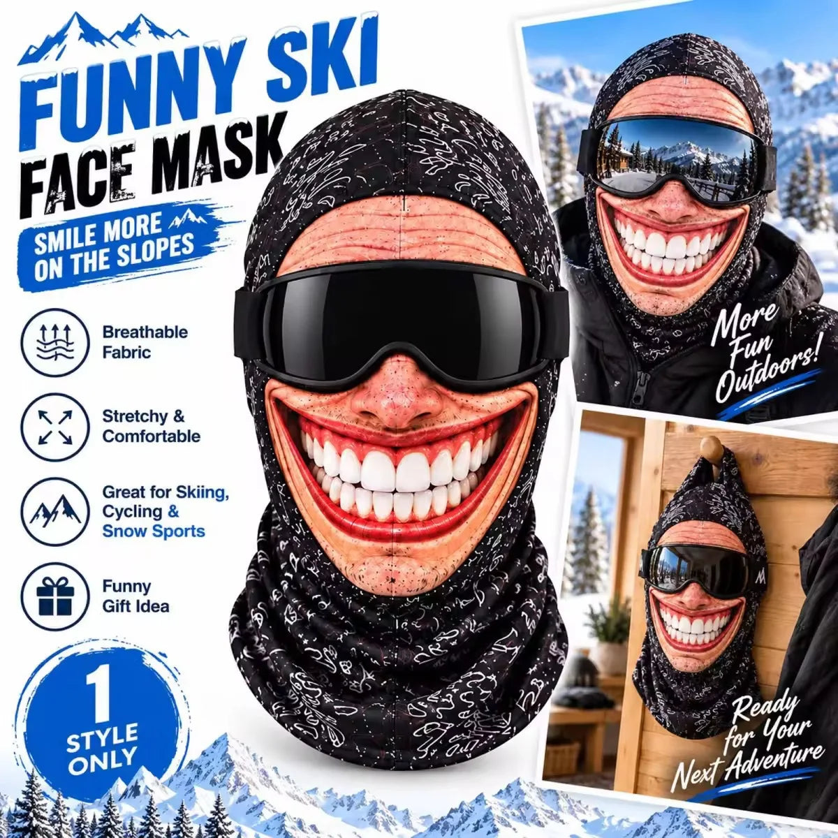 Máscara de Esquí Divertida 2027, Pasamontañas con Estampado 3D para Hombre, Cubre Rostro de Invierno