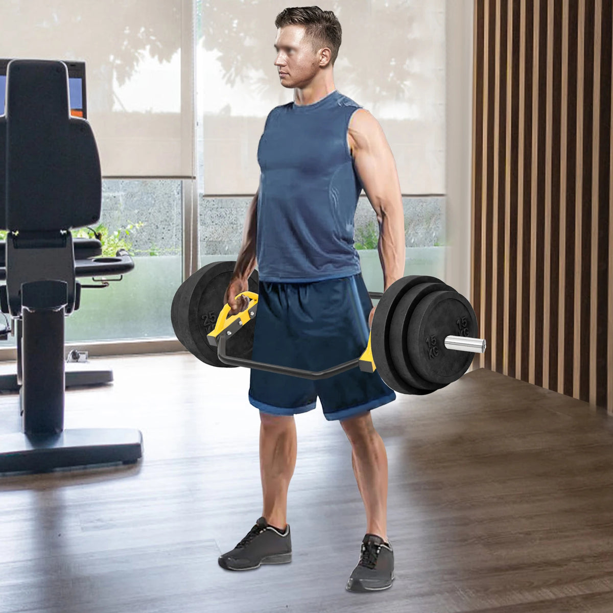 Barra Hexagonal para Mancuernas, Capacidad de 330 LBS, Construcción de Acero, Mango con Reborde Antideslizante y Collares de Resorte para Entrenamiento de Fuerza en Casa