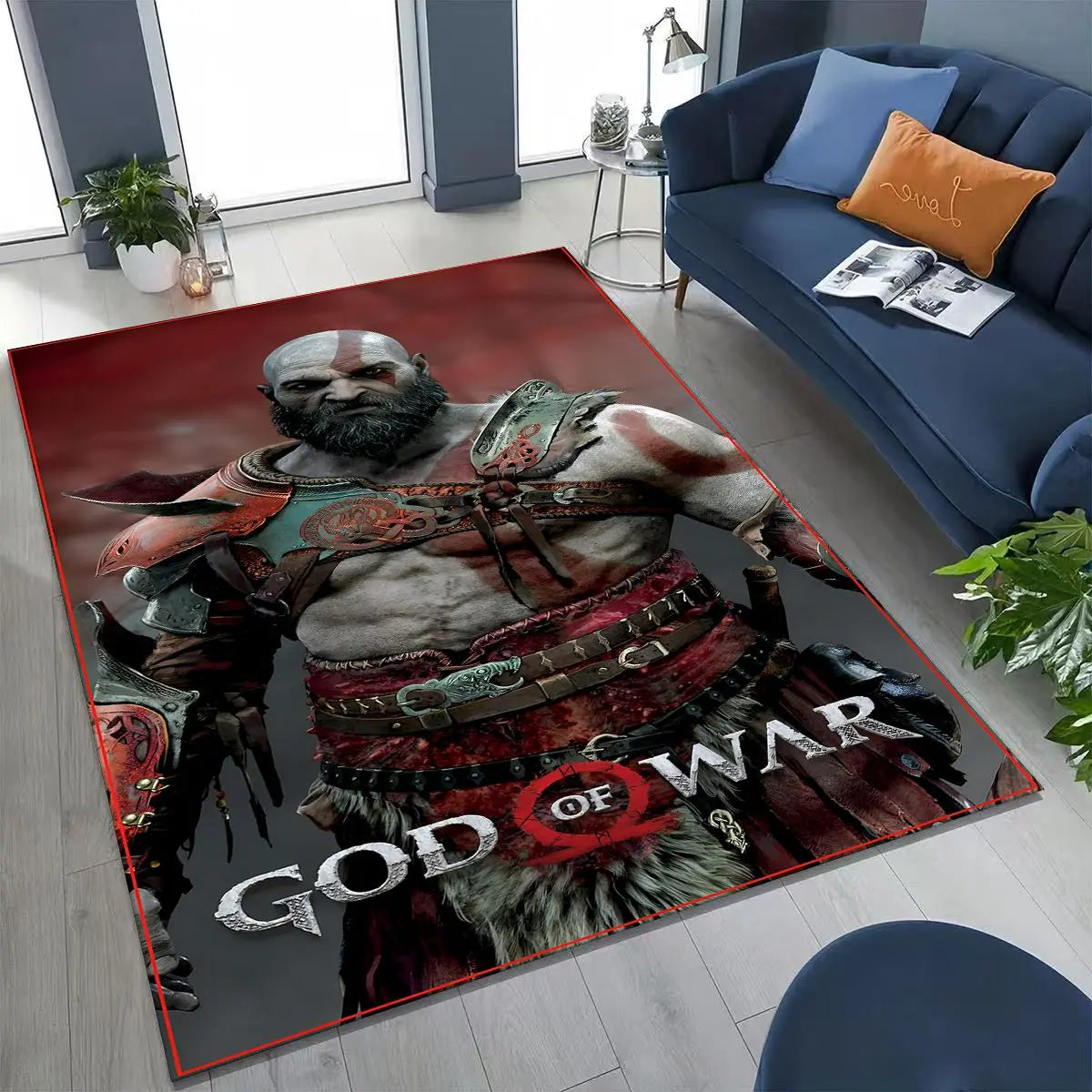 Alfombra de God of War Kratos para dormitorio, sala de estar, sofá, decoración del hogar, felpudo, alfombrilla antideslizante grande para juegos infantiles