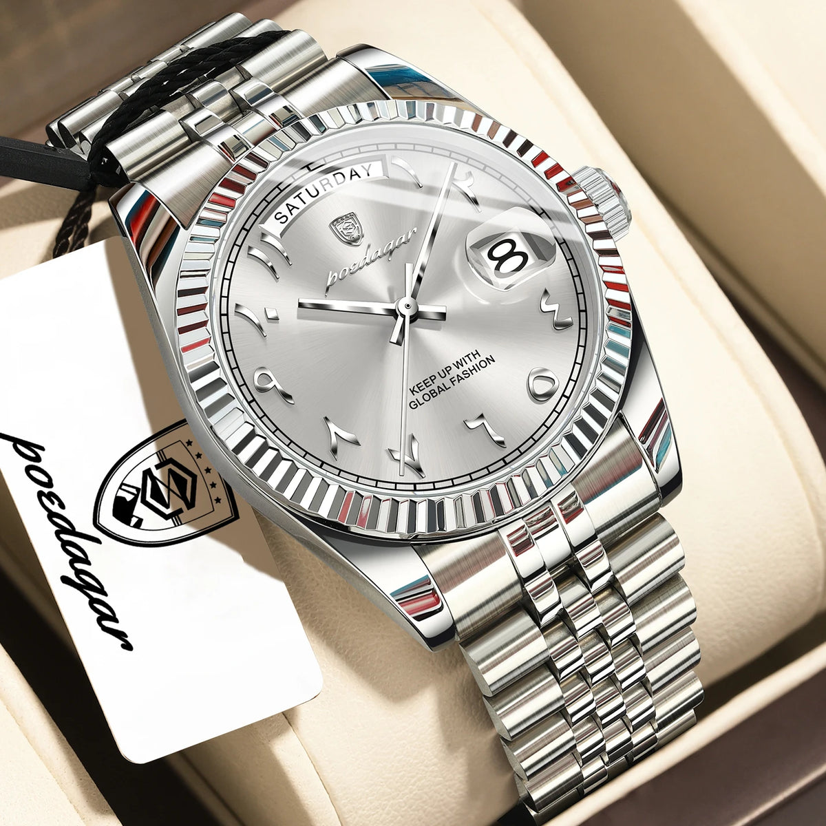 Reloj de pulsera para hombre POEDAGAR, de moda, casual, resistente al agua, de acero inoxidable, con fecha, día de la semana, cuarzo, reloj de negocios para hombre.
