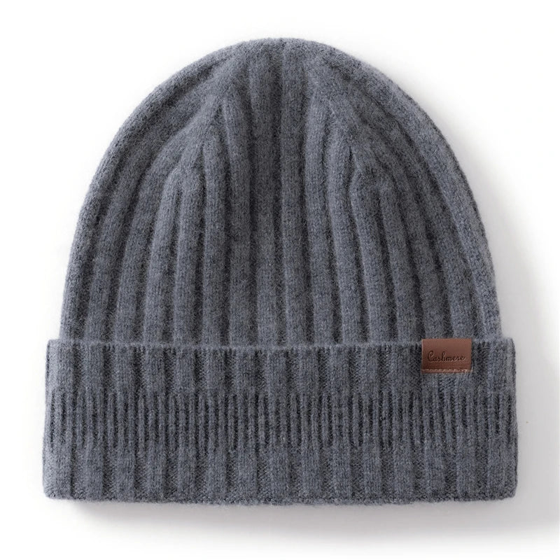 Gorros de punto de Cachemira de calidad a elección para mujeres/hombres, gorro de invierno informal para exteriores, gorros acanalados de moda, gorro cálido de Color sólido Unisex