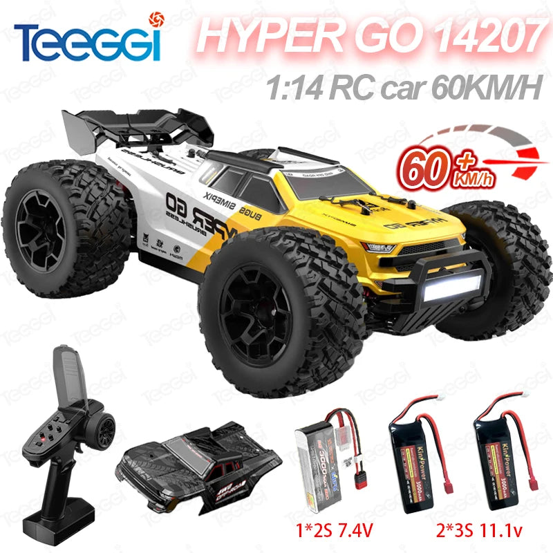 HYPER GO MJX 14207 Coche RC 1/14 de alta velocidad 60KM/H, coche de carreras a la deriva 4WD profesional con control remoto 2.4G, coche todoterreno con motor de escobillas, Monster Truck, juguete de regalo para adultos
