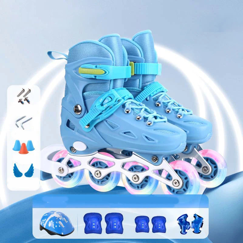 Zapatos de patín en línea para niños y mujeres, zapatillas cuádruples intermitentes para adultos, patines de patinaje al aire libre, regalos, conjunto completo