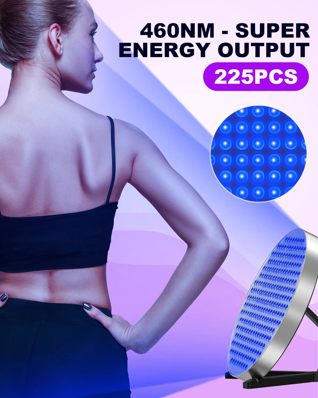 Lámpara Solarium de bronceado de 50W para todo el cuerpo, 250 Uds., luz azul, lámpara de bronceado UV redonda de 460nm, soporte ajustable plegable y ganchos para colgar