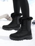 Botas de nieve para mujer, impermeables, antideslizantes, cálidas, de estilo nororiental, con forro de algodón, botas de esquí, con forro polar, de tejido grueso, resistentes al desgaste, botas de algodón de caña alta.