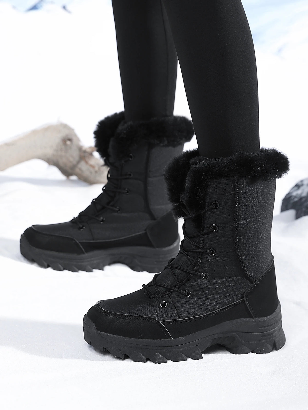 Botas de nieve para mujer, impermeables, antideslizantes, cálidas, de estilo nororiental, con forro de algodón, botas de esquí, con forro polar, de tejido grueso, resistentes al desgaste, botas de algodón de caña alta.