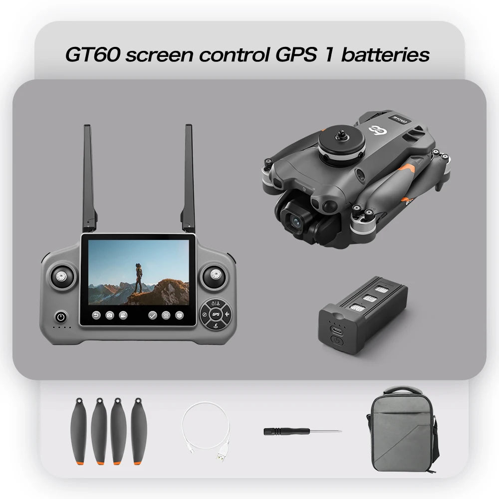 GT60 Dron GPS Profesional 4K con Pantalla de 4.5 Pulgadas WiFi FPV Fotografía Aérea Evitación de Obstáculos 360° Cuadricóptero Juguetes de Lanzamiento Aéreo