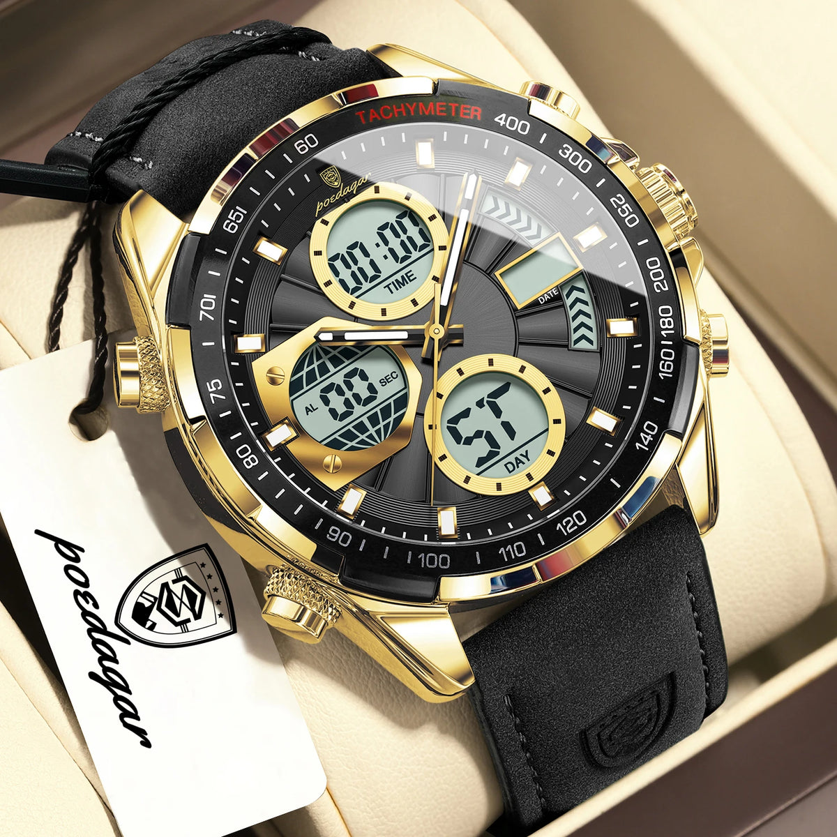 Reloj de pulsera digital para hombre POEDAGAR, de moda, con semana, fecha, alarma, LED, cuarzo, hora dual, luminoso, electrónico, deportivo