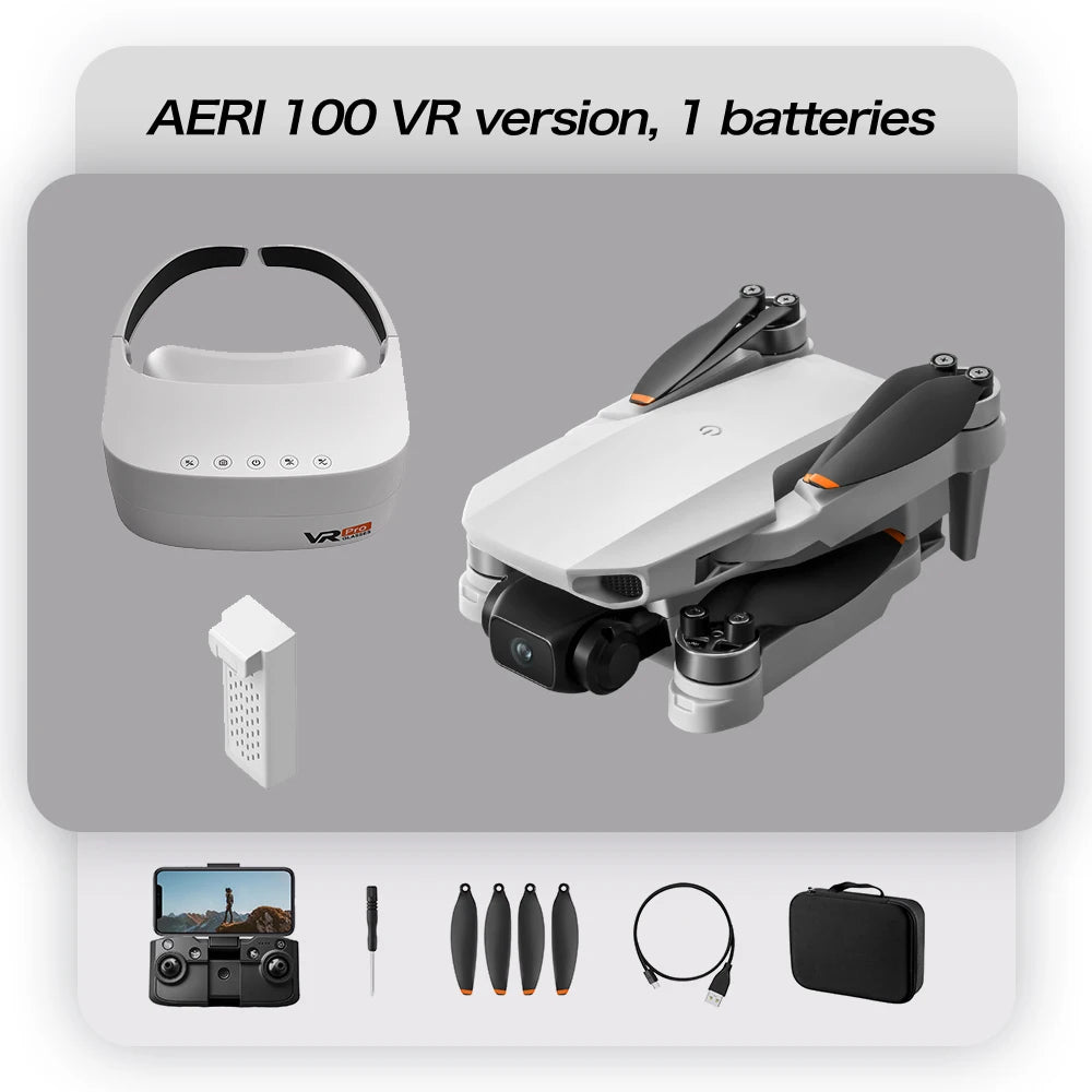 Set de dron VR con gafas blancas, mando, hélices y accesorios, versión con 1 batería