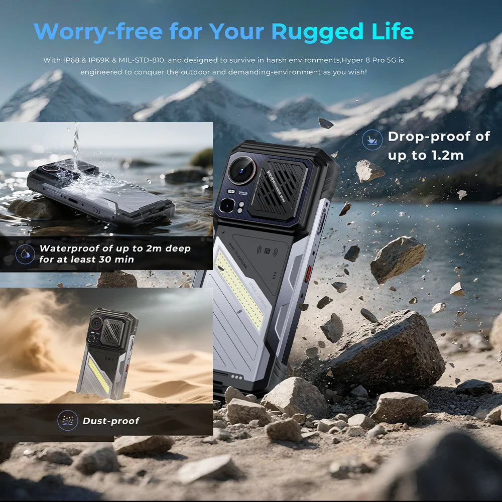 [Shipped From Within Europe]HOTWAV Hyper 8 Pro 5G Rugged Phone 6.78-inch FHD+ 120Hz Display 20(12+8)GB RAM+512GB ROM Dimensity 7050 5G 12000mAh Battery 55W Fast Charging 108MP+32MP Camera Android 15 NFC BT5.2 Wi-Fi 6