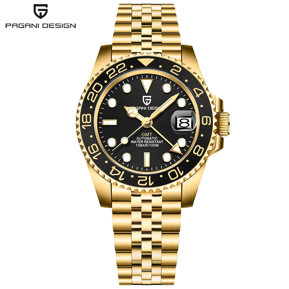Nuevo reloj mecánico de lujo para hombre PAGANI DESIGN 2025, reloj GMT de acero inoxidable, cristal de zafiro de marca superior para hombre PD-1662